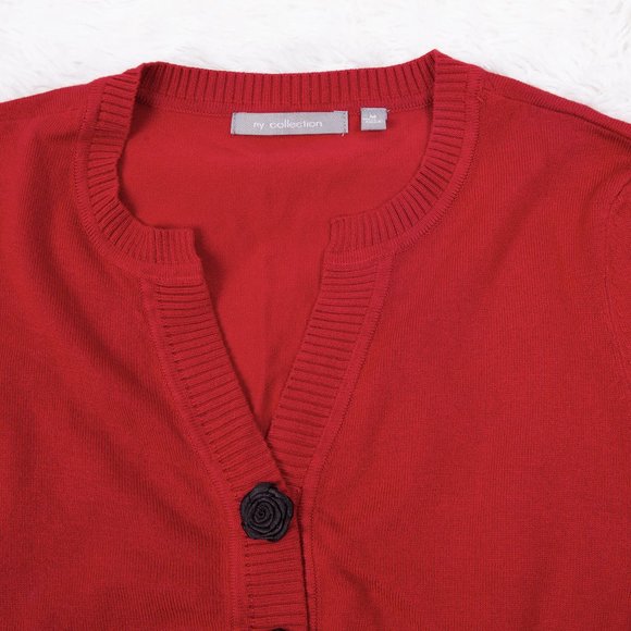 NY Collection Red Sweater with black rose buttons - Picture 5 of 10